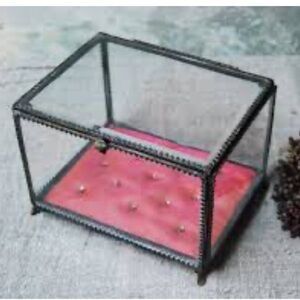 Anthropologie Velvet Lined Glass Jewelry Box NIB